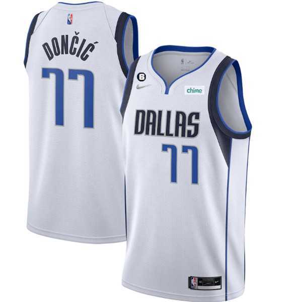 Men%27s Dallas Mavericks #77 Luka Doncic White No.6 Patch Stitched Jersey Dzhi->dallas mavericks->NBA Jersey